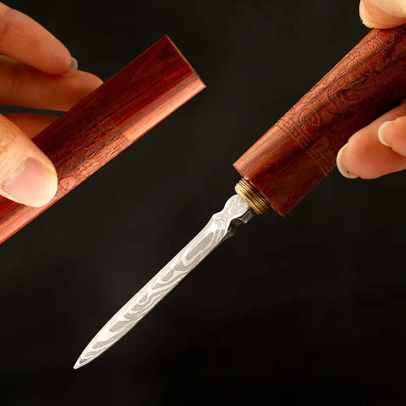 Stainless Steel Ebony Chinese Puer Tea Needle Cutter Damascus Knife 1Pc tea cutter tea needle set tea making tools