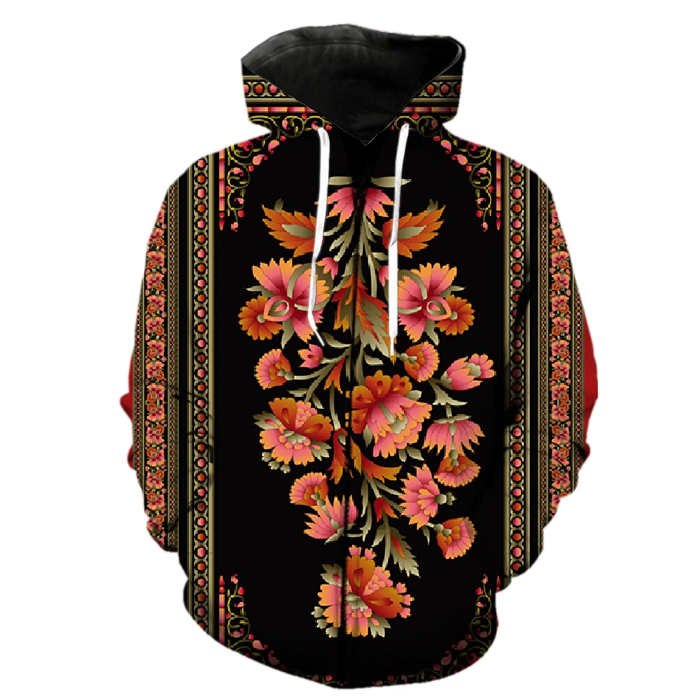 

Persian Style Pattern Men's Zipper Hoodie With Hood Jackets Sweatshirts 3D Printed Cool Tops Long Sleeve Teens Oversized Spring