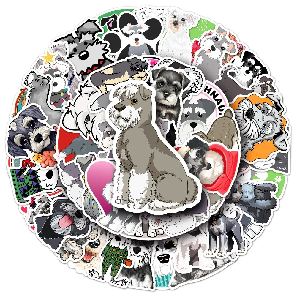 10/50pcs Cartoon Pet Dog Schnauzer Stickers Funny Animal Cute Dog Sticker DIY Skateboard Notebook Luggage Phone Kids Toy cartoon stickers dog stickers cartoon animal stickers