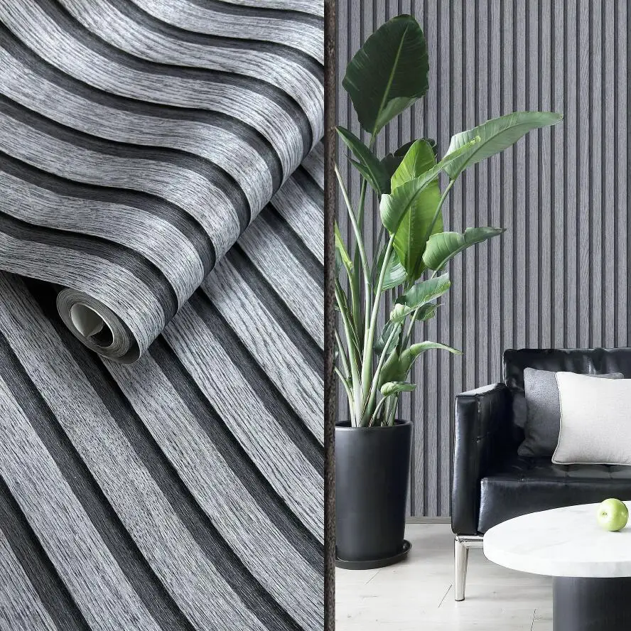 Effect Oak Wood Slats Wallpaper Retro Pvc Wall Paper Roll tv Wall And Living Room Decor sem Cola Incluída Não é um Painel 3d