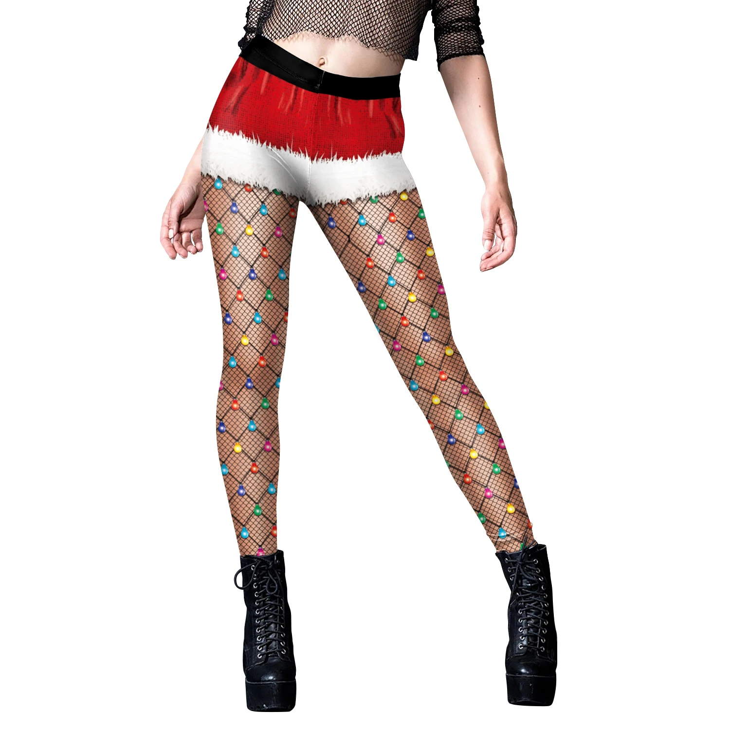 Nadanbao Lustige Weihnachts-Frauen-Sexy-Strumpfhose, 3D-Digitaldruck, weich, dehnbar, Weihnachtsmann-Leggings, knöchellanges Outfit für Weihnachtshosen – Detail 7