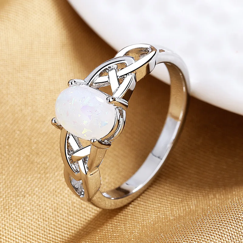 925 Silver Women Ring Oval Shape Opal Gemstone Ornament Rings for Wedding Party Gift Size 6-10 silver rings silver ring wedding rings gemstone ring