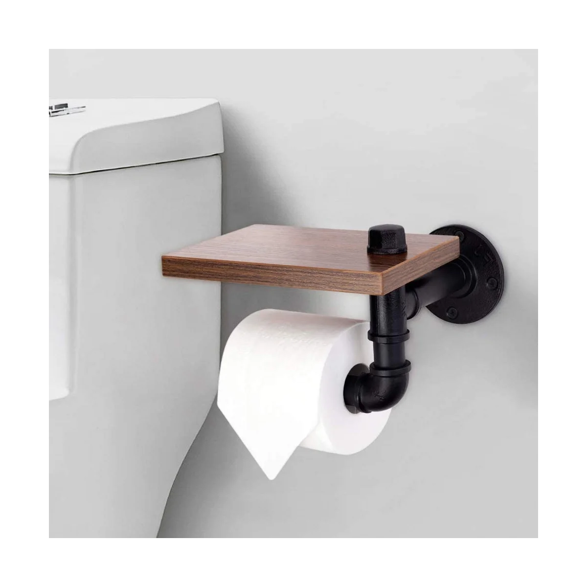 Rustic Industrial Toilet Paper Roll Holder Pipe Floating Holder Home/Bathroom Wall Mounted Shelf