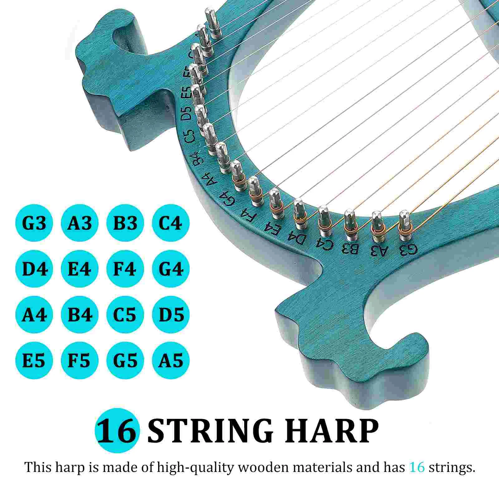 

WH-16 Lyre Harp Metal Strings Handheld Harp Wood String Instrument With English Instrument Book Tuning Tuning Bar String