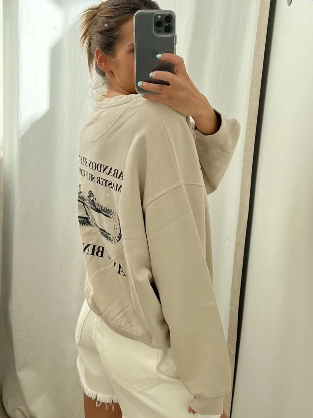 

Back Letter Print Sweatshirt for Women O-Neck Long Sleeve Vintage Female Cotton Pullover