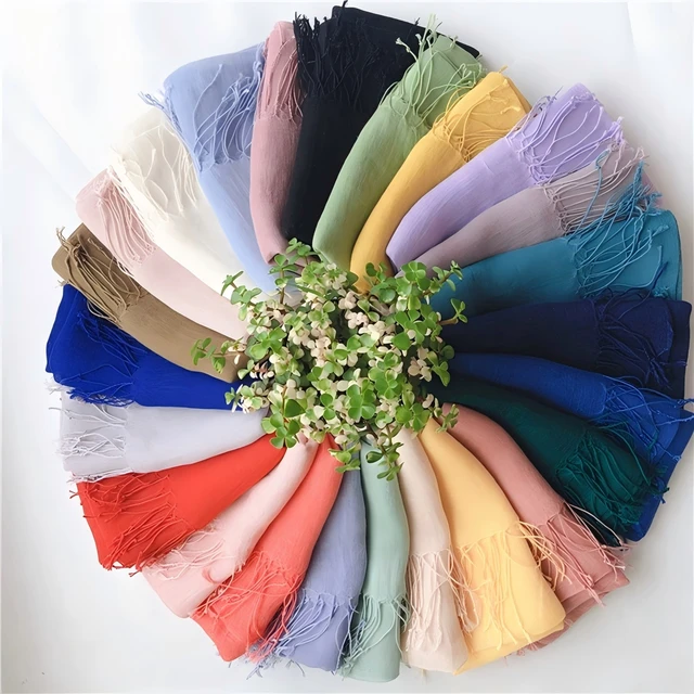 Écharpe en lin de couleur unie pour femmes, turban hijab