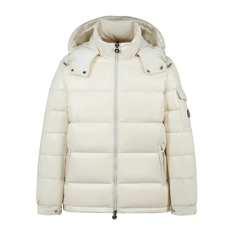 Down Jacket Men Shiny Thick Padded Puffer Hooded White Duck Down Coats Outdoor Windproof Warm Overcoat