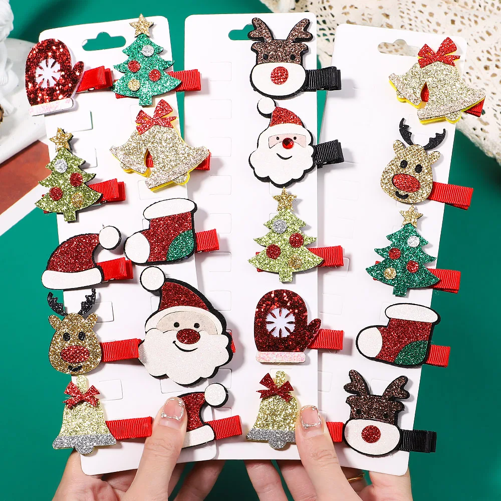 2Pcs/Set Cartoon Christmas Tree Santa Hair Clips For Kids Girls Elk Cute Bell Hairpins Hair Accessories Christmas Gift Wholesale 2pcs handheld body calf massager acupressure roller set kit stress pain relief gift for christmas or birthday to your loved ones