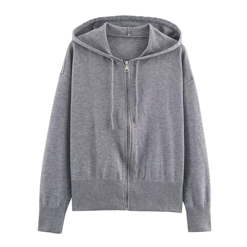 Women's Jacket Autumn 2025 New Long Sleeve Simple And Comfortable Hooded Sweatshirt Jackets Casual Fashion Knitted Zipper Coat