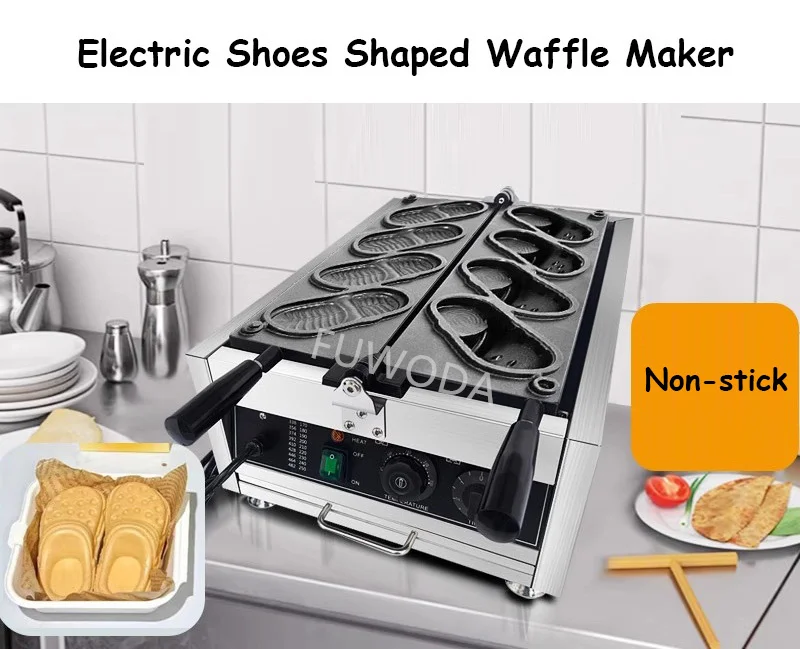 Electric Shoes Shape Waffle Making Machine Non-stick Coating 4pcs Shoe Shaped Bread Maker Baker Commercial S80b77c227e094671b0b8e0251fcf49feB