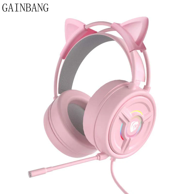 Psh-200 Cat Ear Wired Headphones Stereo Over-head 7.1Surround Sound Earphones With Noise Reduction Microphone Headsets For PC |