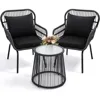 3 Piece Rattan Wicker Bistro Set, Outdoor Conversation Furniture Set with Glass Top Table, Space Saving for Balcony, Backyard 1