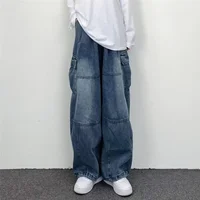 2023 New Street Style Hip Hop Casual Wide Leg Cargo Pants Straight Leg Loose Fit Large Pocket Jeans For Men Women