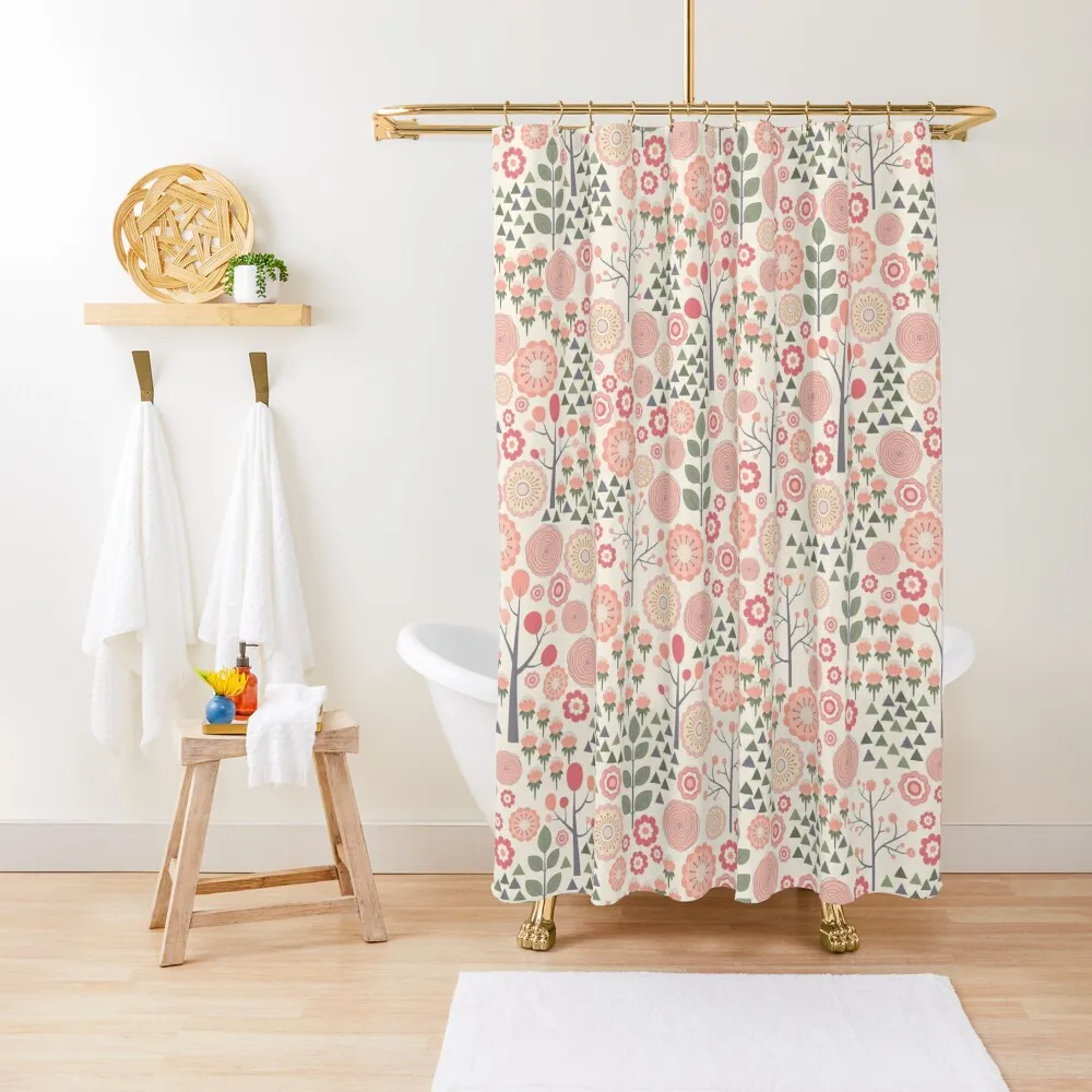 

Scandi Dense Floral Pattern Shower Curtain Shower For Bathroom Set Waterproof Shower And Anti-Mold For Bathroom Curtain
