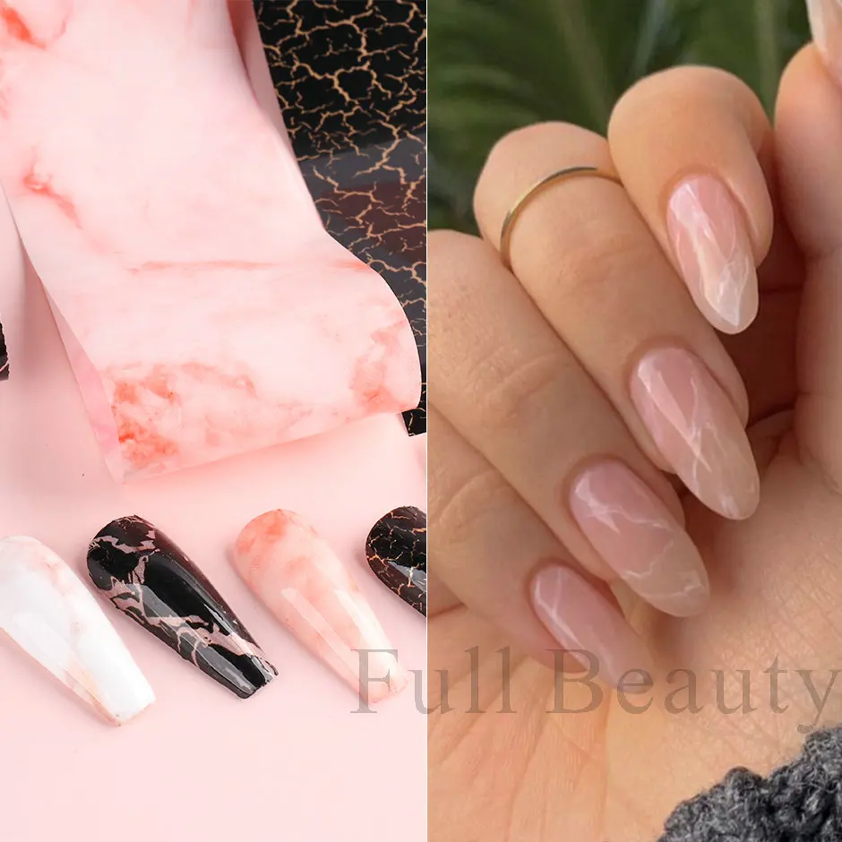 10 Roll/Box Marble Gold Foils Nail Stickers Holographic Iridescent Marble White Black Transfer Paper Decal Manicure Decor SACX04