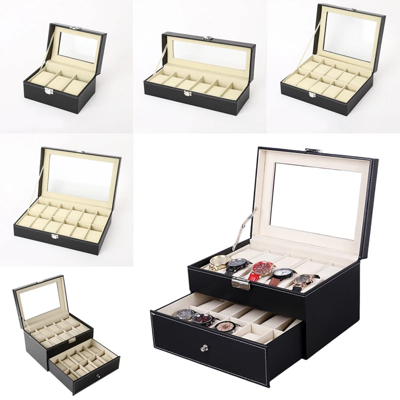 3/6/10/12/20 Slots PU Leather Watch Display Box Multi-Purpose Jewelry ...