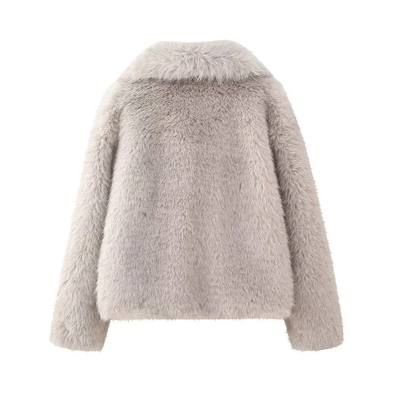 DUOPERI Women Fashion Winter Solid Thick Warm Faux Fur Coat Lapel Collar Long Sleeves Female Chic Lady Casual Outfits 5