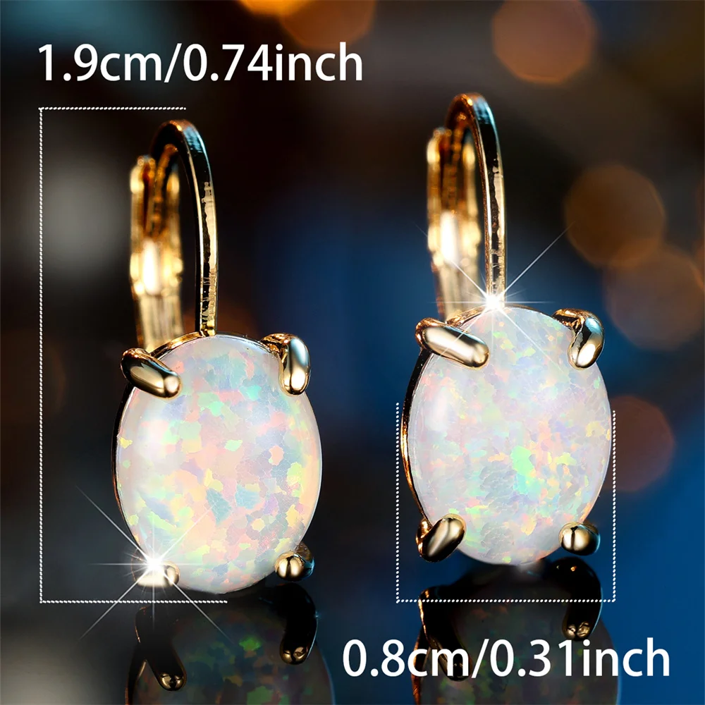 White Blue Purple Pink Opal Oval Stone Hoop Earrings For Women Rose Gold Silver Color Ear Buckle Wedding Jewelry Engagement Gift