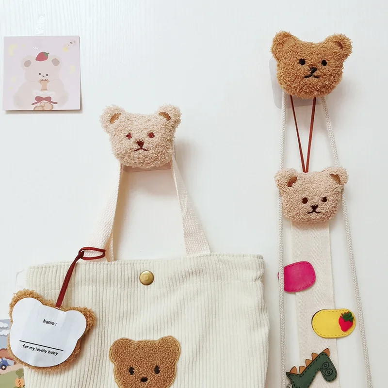 Self Adhesive Hooks Multifunctional Hooks Self Adhesive Wall Hooks Heavy Duty Hooks Plush Bear Wood Key Bag Coat Hook Multifunction Wall Decor Organizer Hanger Home Decoration Kids Room Hallway Door Storage Rack