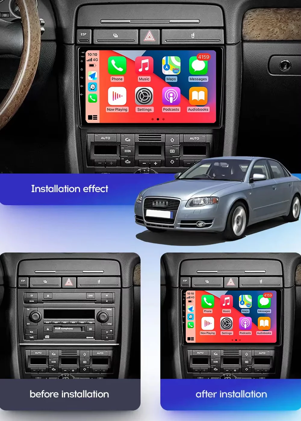Android 14 Car Radio Multimedia Video Player Navigation For Audi A4 II 2 B6 III 3 B7 2000-2009 S4 2002-2008 RS4 2005 2009 car multimedia player car radio