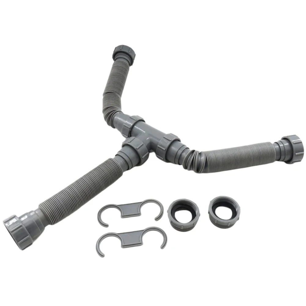 Adjustable Double Sink Drain Kit: Flexible 1-1/2 & 1-1/4 Inch P Trap Sink Drain Adjustable Pipes Leak-Proof Accessories