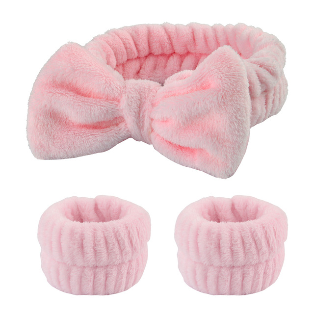 Makeup Headband Puffy Sponge Spa Head Bands for Women Girls Washing Face Skincare Yoga Facial Mask Sports Hairbands Headwear - AB-Pink