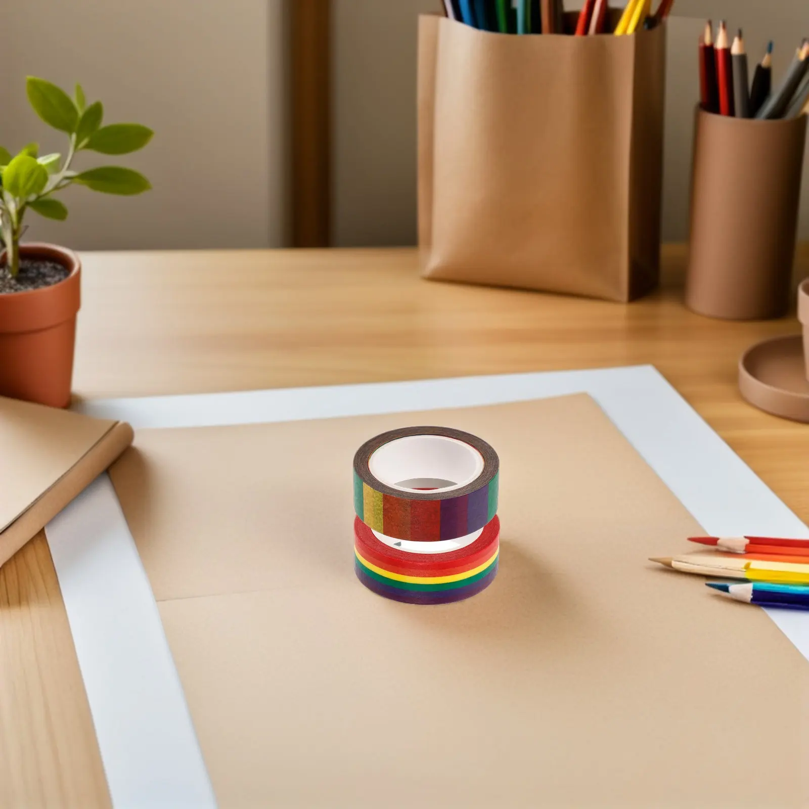 6 롤 와시 테이프 세트 저널링용 귀여운 무지개 디자인 장식 공예 테이프 카와이 스타일 DIY 스크랩북 장식 마스킹 테이프