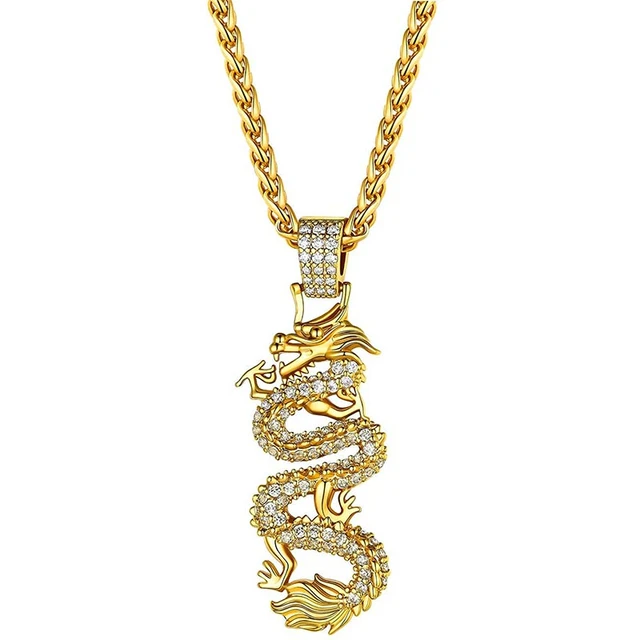 Dragon Charms for Necklace, 18K Gold Filled Charm Pendant With CZ