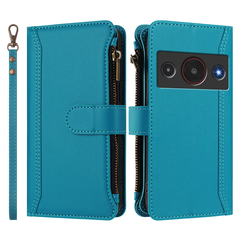 Leather Card Wallet Phone Cover with Wrist Strap and Crossbody Shell