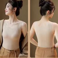 For 40-90kg Autumn Seamless Plus Size Thermal Vest With Build-in Bra For Women Fixed Cup Beauty Skin Tank Tops Square Collar - Image 4
