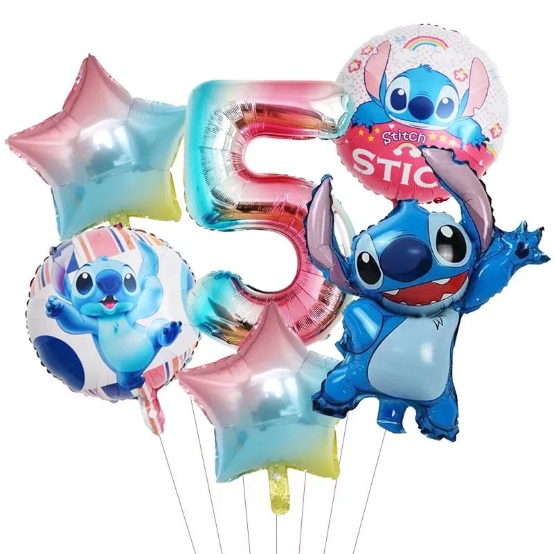6 개 디즈니 릴로 앤 스티치 파티 풍선 스티치 32 인치 숫자 풍선 세트 베이비 샤워 생일파티 장식 어린이 장난감 선물
