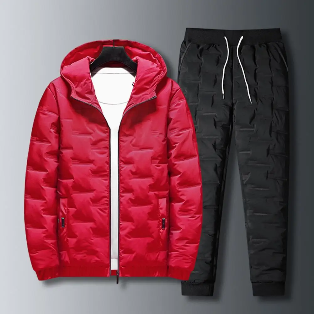 

3Pcs/Set Popular Men Sportswear Set Warm Vest Jacket Pants Elastic Cuff Fluffy Filling Lock Temperature Winter Outfit Coldproof