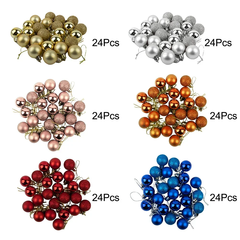 Christmas Ball Decoration 24pcs 30mm Xmas Tree Hanging Pendant Ornament Sparkling Pink Silver Blue silvery Christmas Home Decor