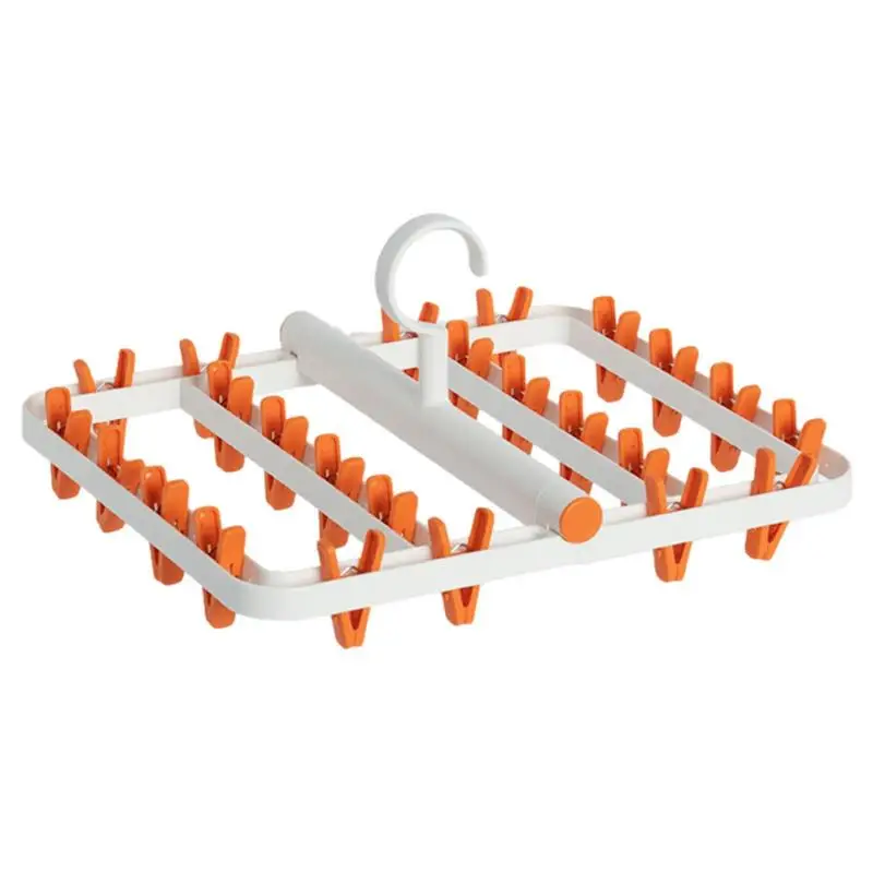 

Foldable Laundry Hanger Drying Rack Rotary Hook Drip Hanger With 24 Clips Multifunctional Storage And Organisation Socks