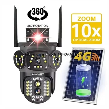 Telecamera Solare 4G con SIM 12MP 6K, Zoom Ottico 10X, Tre Obiettivi Grandangolari, Visione Notturna, Sicurezza Esterna CCTV con Rilevamento Movimento e Cloud