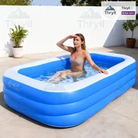 Piscine gonflable rectangulaire pour usage domestique, fabriquée en PVC durable, idéale pour les rassemblements familiaux, les fêtes d'été et les loisirs en plein air. 4