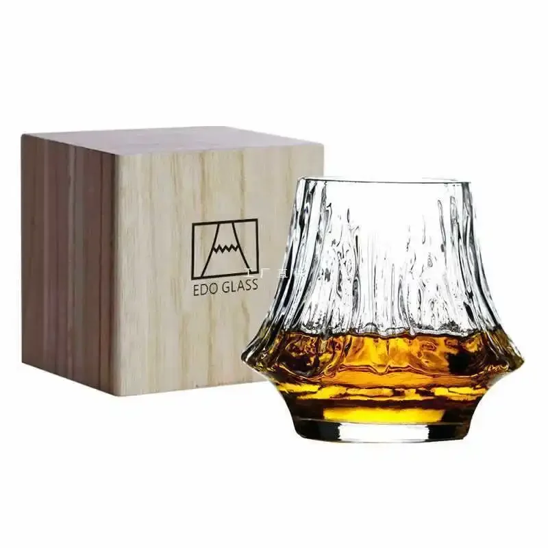 220ML Handmade Volcano Crystal Drinking Glass Cup Tumbler for Whisky Bourbon Cocktail with Gift Box