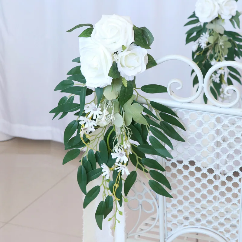 

Wedding Aisle Chair Flower Decoration for Wedding Ceremony Artificial Floral Church Chair Back Pew Rose Flowers Arrangement