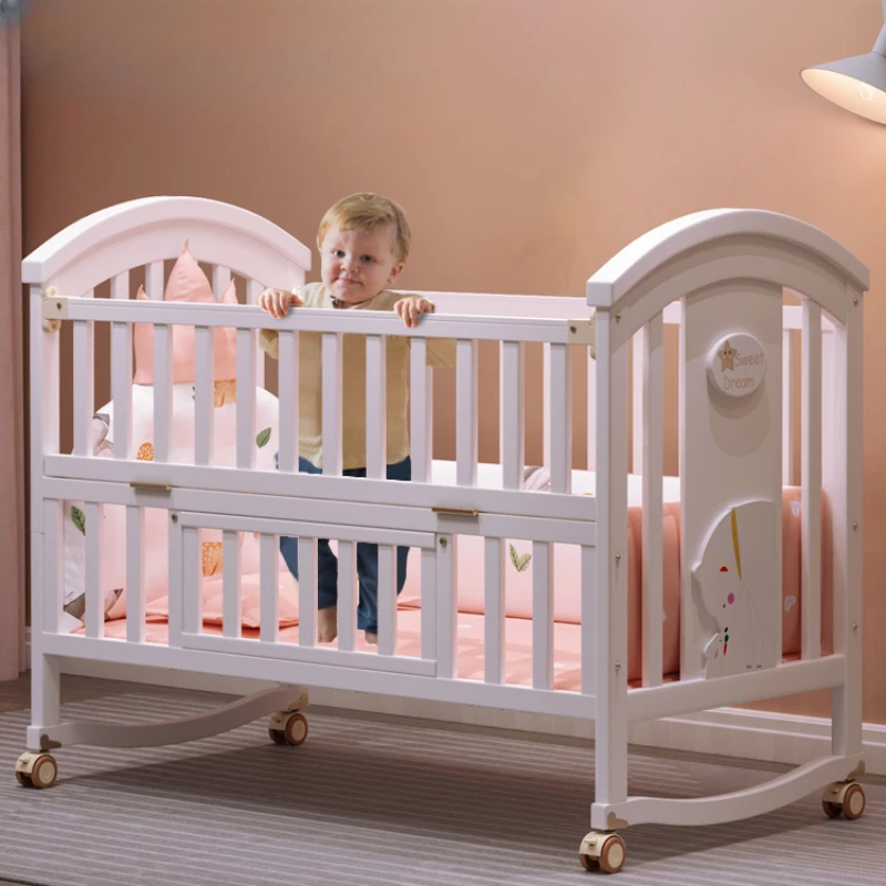Baby crib Solid wood spliced multifunctional movable cradle rest chair European style children's bed