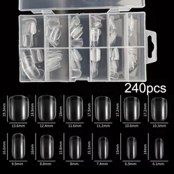 Box of 240 Half Matte Almond Nail Tips - Full Cover Soft Gel Extensions (240 Square)