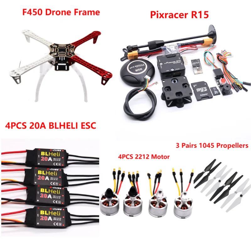 

F450 Дрон комплект Pixracer R15 Полетный контроллер Ardupilot Квадрокоптер BLHELI 20A 2212 мотор ESC посадочное устройство
