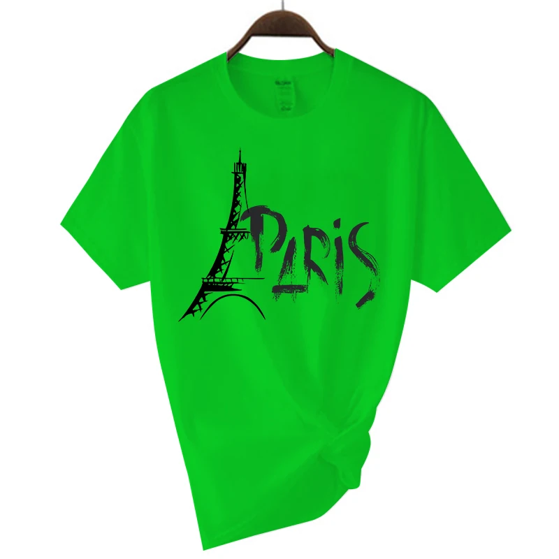 Camiseta de algodón con cuello redondo y Torre Eiffel romántica de París para hombre y mujer, marca unisex, camiseta informal de manga corta diseñada para verano_voghion.com