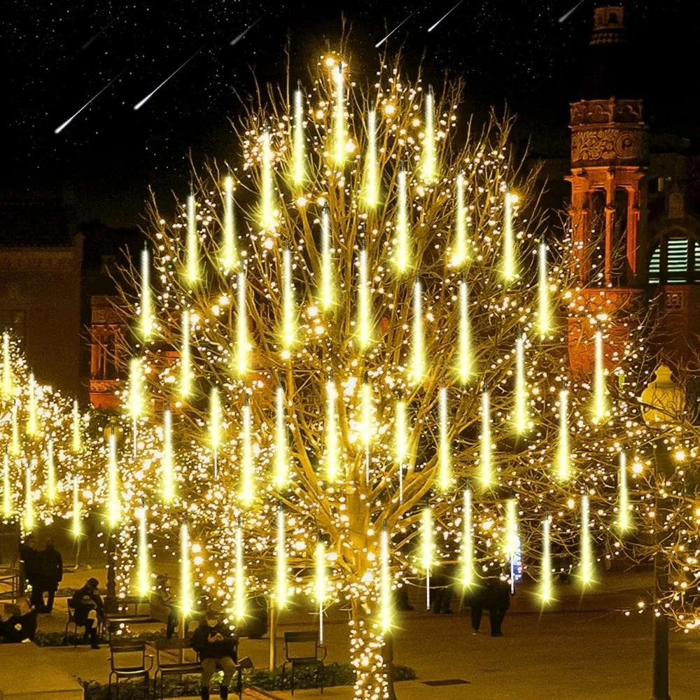 Meteor Shower Rain Lights Falling Raindrop Fairy String Light Iciclelights for Outdoor Indoor Halloween Christmas Holiday