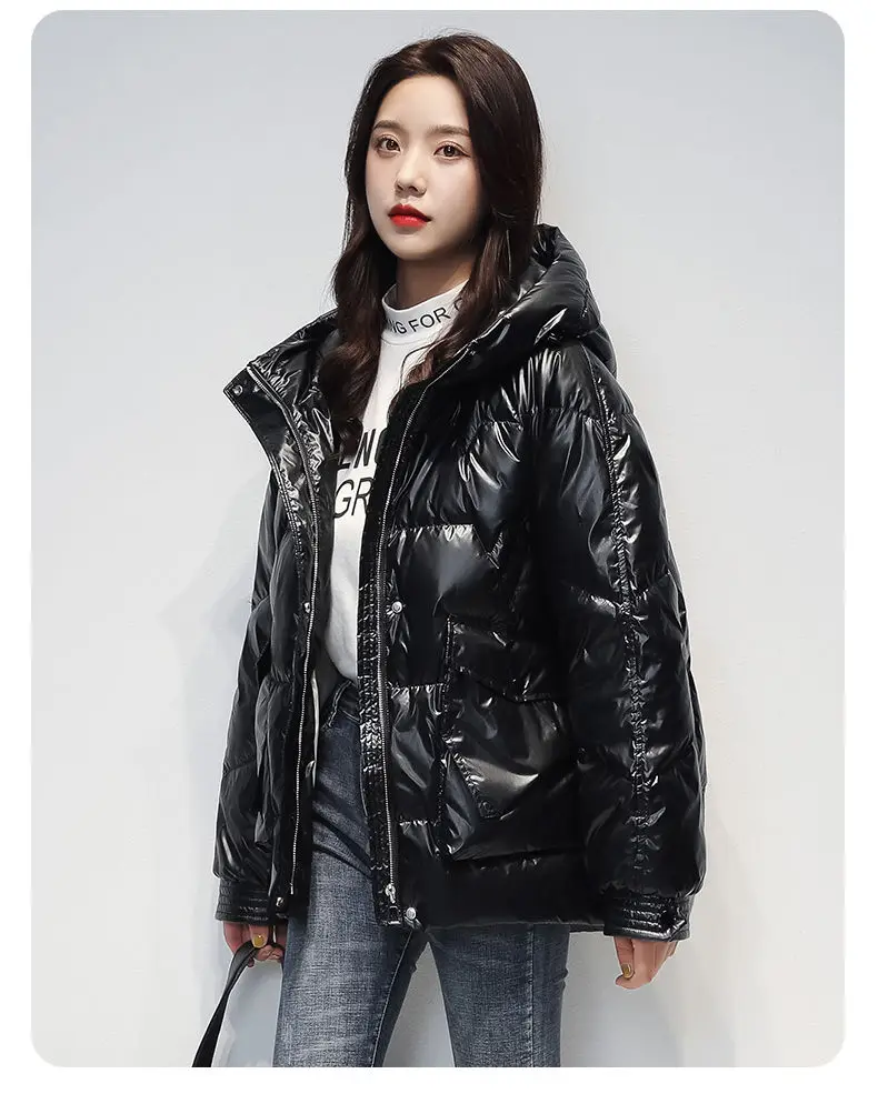 Short Down cotton Jacket For women's Winter 2026 New Glossy Fashion Loose Thick Coat Female Casual Cotton Hooded Parka Jackets