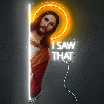 Ho visto che insegna al neon Dio Decorazione da parete al neon con luminosità regolabile Luce a LED Decorazione del soggiorno Regalo divertente per gli amici
