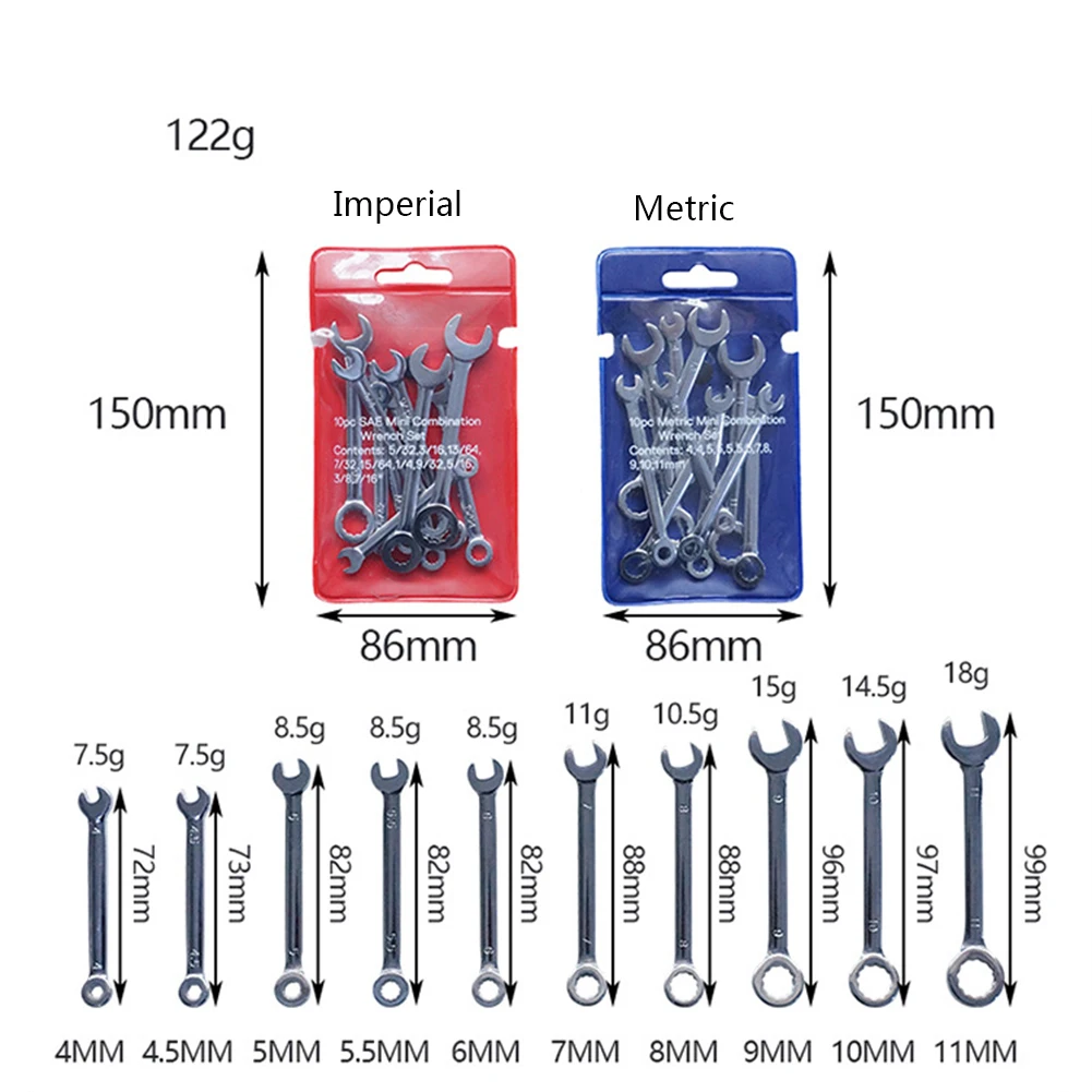4-11mm 10pcs Mini Spanner Wrenches Set Hand Tool Key Ring Spanner Explosion-proof Pocket British/Metric Type Wrenches