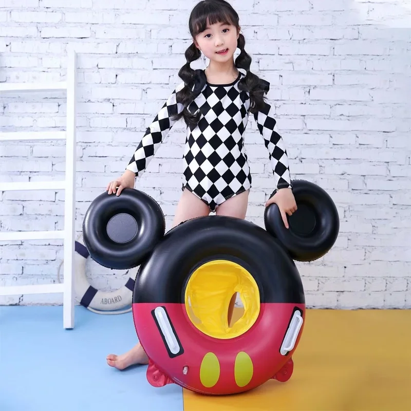 Baby Swimming Float Ring With Roof Inflatable Double Raft Rings Toy Floating Cartoon Steering Wheel Kids Swim Pool Accessories 3