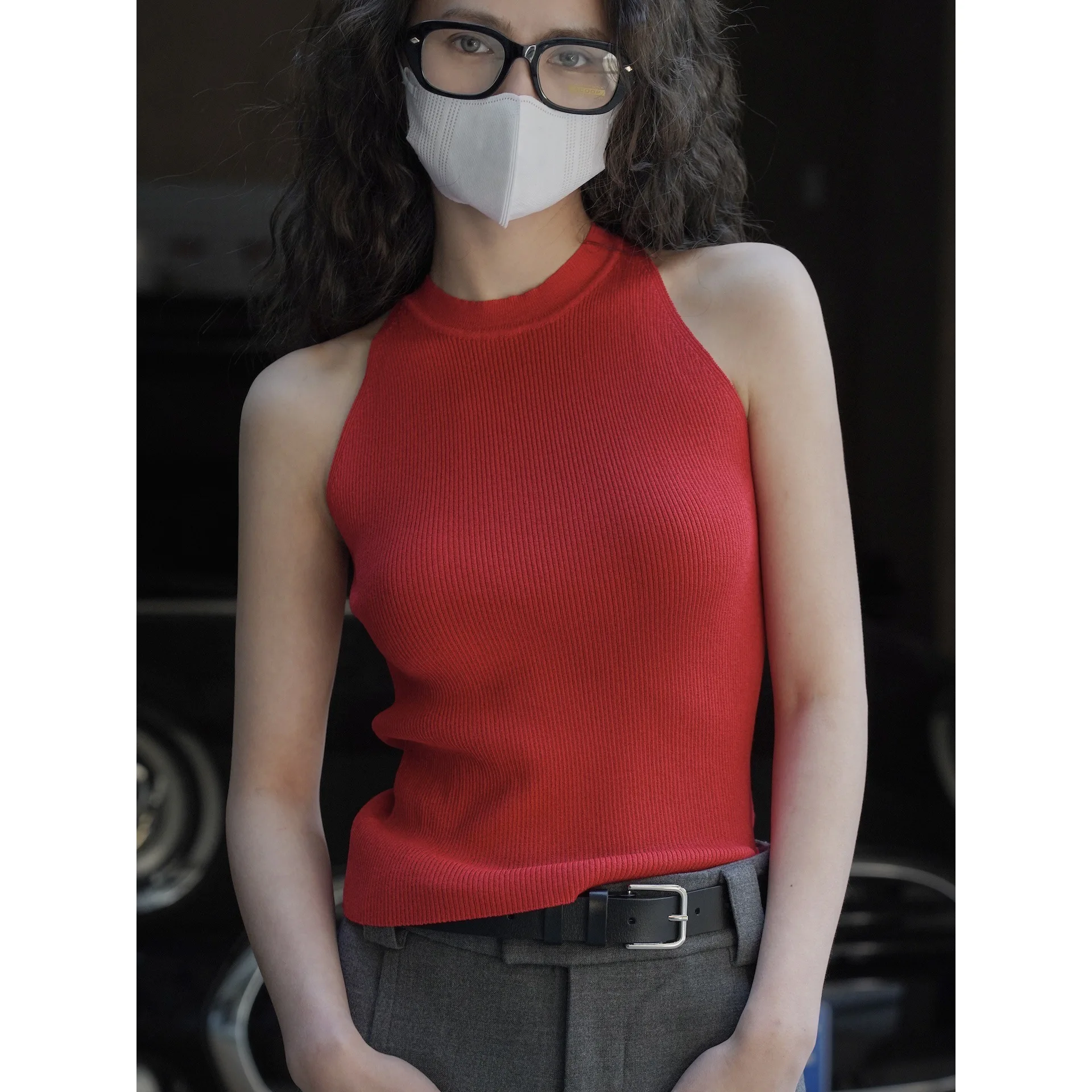 

Knitted H-shaped Tank Top Women Hanging Neck Spring/summer Slim Fit Comfortable Elastic Tops