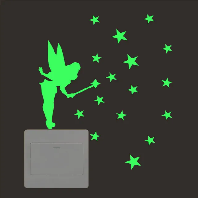 Children Luminous PVC Switch Sticker Cartoon Glowing In The Dark Wall Sticker Home Room Decor Cat Dog Fairy Star Sticker Toys 1