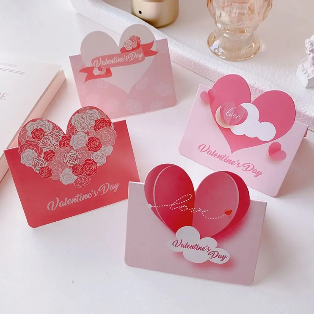 

10pcs Handwriting Greeting Card Romantic DIY Decoration Thank You Message Card Love Heart Pink Invitation Card Festivital Gifts